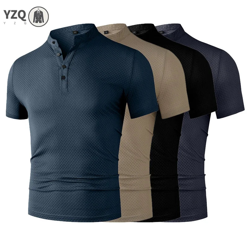 Herren Business Casual Kurzarm POLO Shirt Knochen Blume Einfarbig Atmungsaktiv Bequem Mode Sommer Vielseitig Top