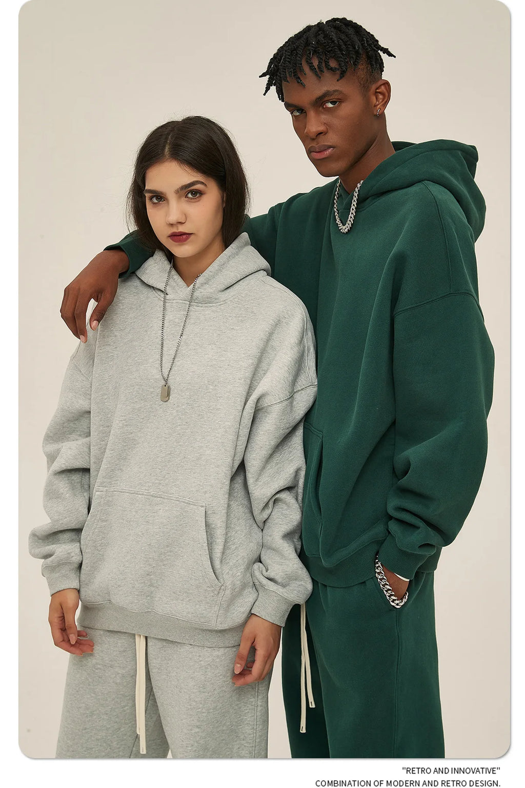 Winter Solid Color Hoodie Hip Hop Plush Hooded Sweatshirts Oversized Pullover Harajuku Custom Casual Hoodies Tracksuit Men Women