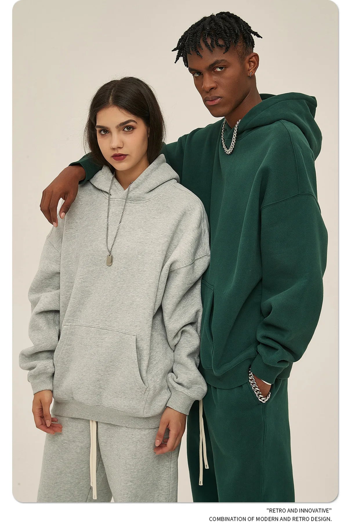 Winter Solid Color Hoodie Hip Hop Plush Hooded Sweatshirts Oversized Pullover Harajuku Custom Casual Hoodies Tracksuit Men Women