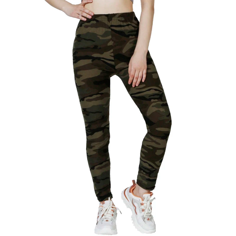 Camouflage Grau Grün Enge Lässige High Stretch Damen Leggings, Sportliche Und Sexy Fitness Retro Neun Punkt Bleistift Hosen