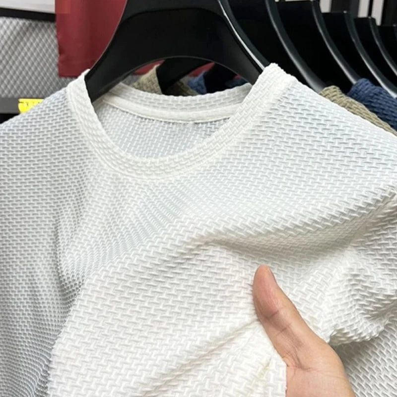 Hochwertiges Herren Waffelstrick T-Shirt Atmungsaktives Kurzarm Freizeit- und Loungewear-Oberteil