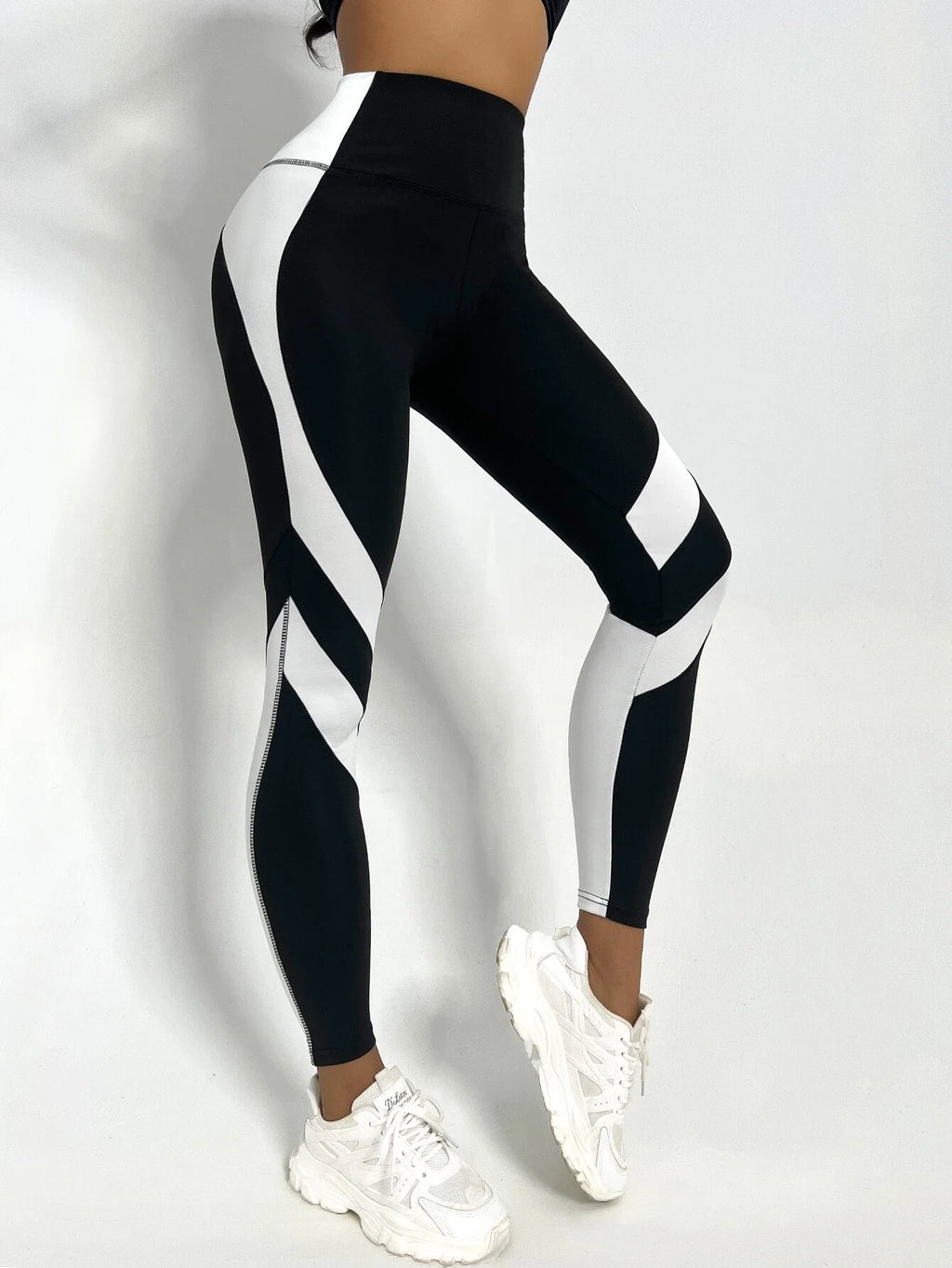 Zweifarbige Yoga-Leggings mit Bauchkontrolle, Sportstrumpfhose