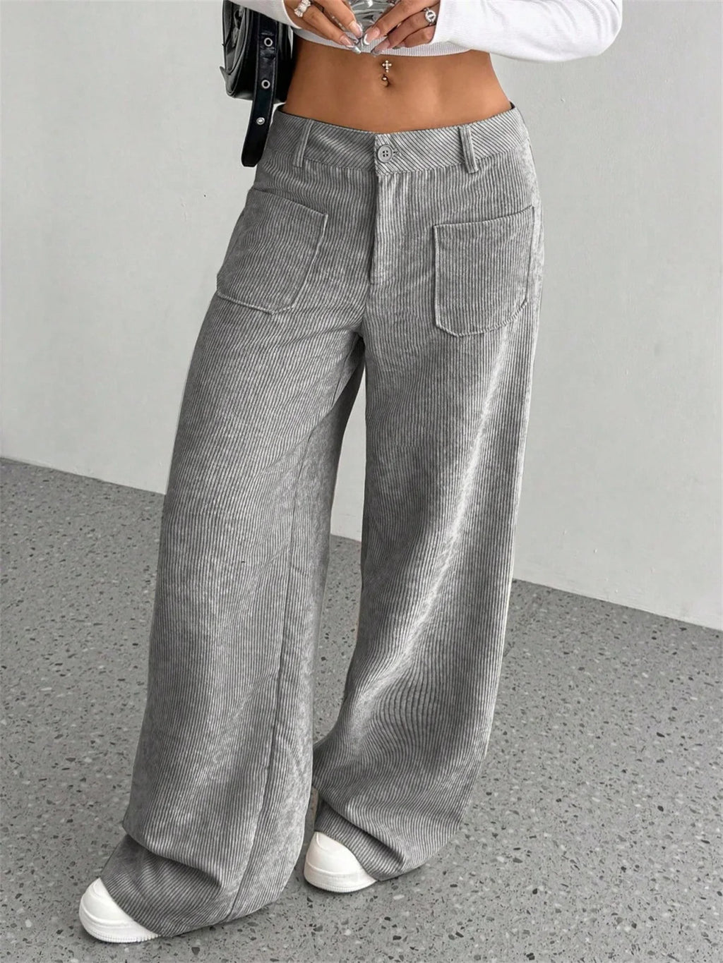 Women Autumn Winter Corduroy Pant Fashion Retro New In Wide Leg Trousers Lady Casual High Waist Solid Pants Street Chic Clothes