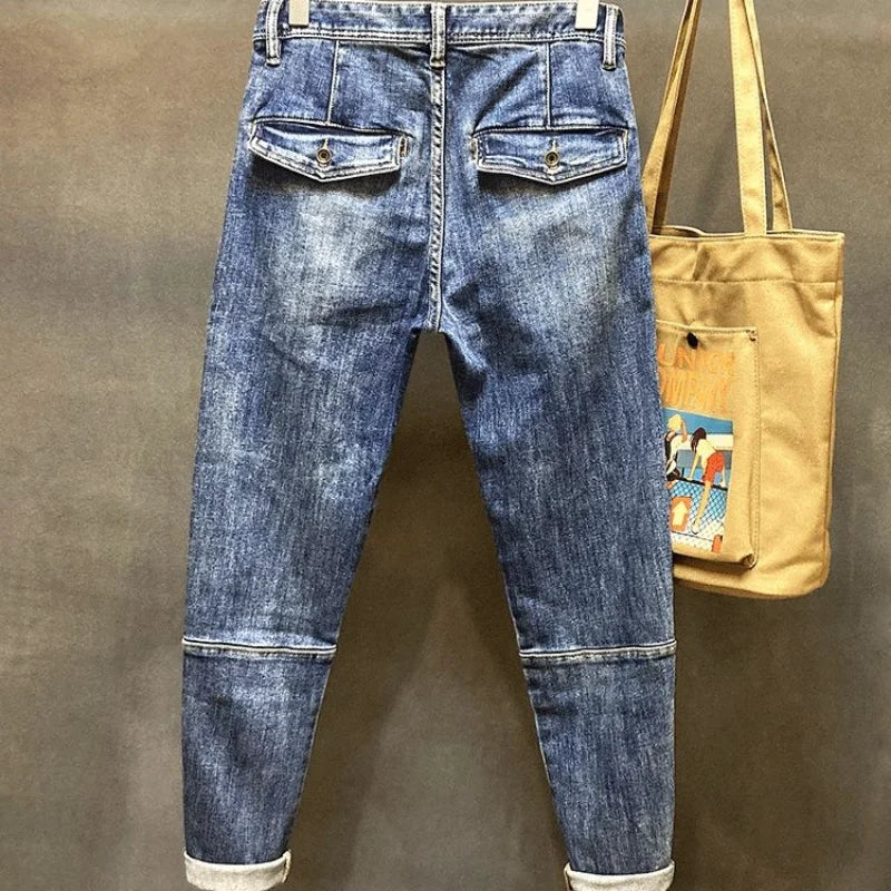 Jeans für Herren, Harem, zerrissen, hochwertige, lockere Herren-Cowboy-Hose, Buggy, stilvoller Punk-Boot-Cut, Vintage-gerissene, gewaschene Retro-Hose, L