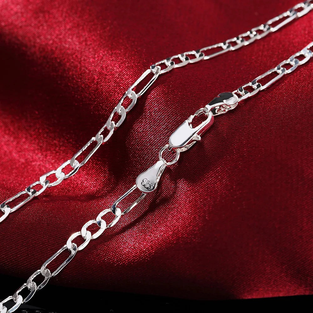 Edle Neu Kommen 925 Silber 4 MM Kette für Männer Frauen Armband Halskette Schmuck-Set Dame Weihnachten Geschenke Charms hochzeit