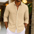 Herren Leinenhemd Sommer Beachwear Knopf Einfarbig Baumwolle Leinen Langarmhemd Urlaub Herrenbekleidung Schneller Versand