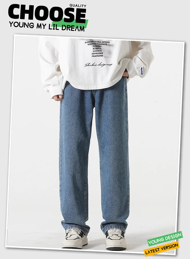 Jeans für Herren im Frühjahr und Sommer 2022, neuer Stil, Trend, gerade, vielseitige Freizeithose, lockere Hose mit weitem Bein