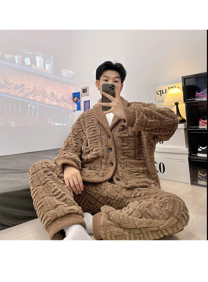 Neueste männer Winter Verdicken Warme Flanell Pyjamas Sets Männlichen Langarm Plus Größe Pyjamas Nachtwäsche Homewear Casual