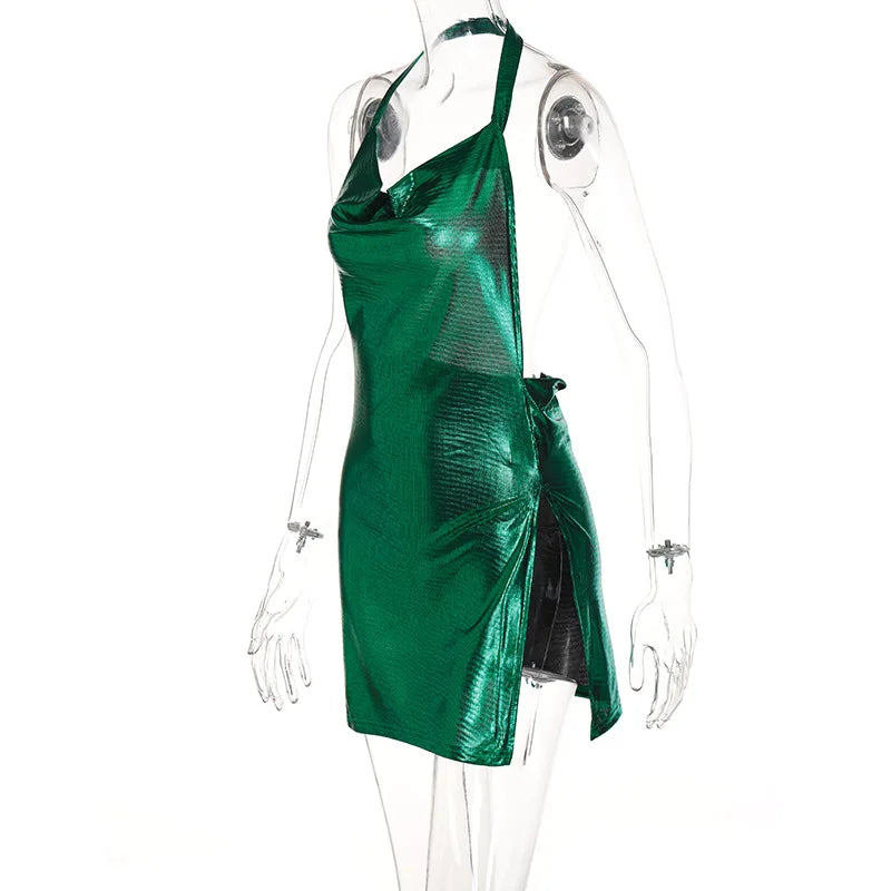 Sexy und modisches Damen-Kleid, elegant, kurz, mit hängendem Hals, rückenfrei, unten auf der Brust, Pailletten, Party-Mädchen-Tanzkleid