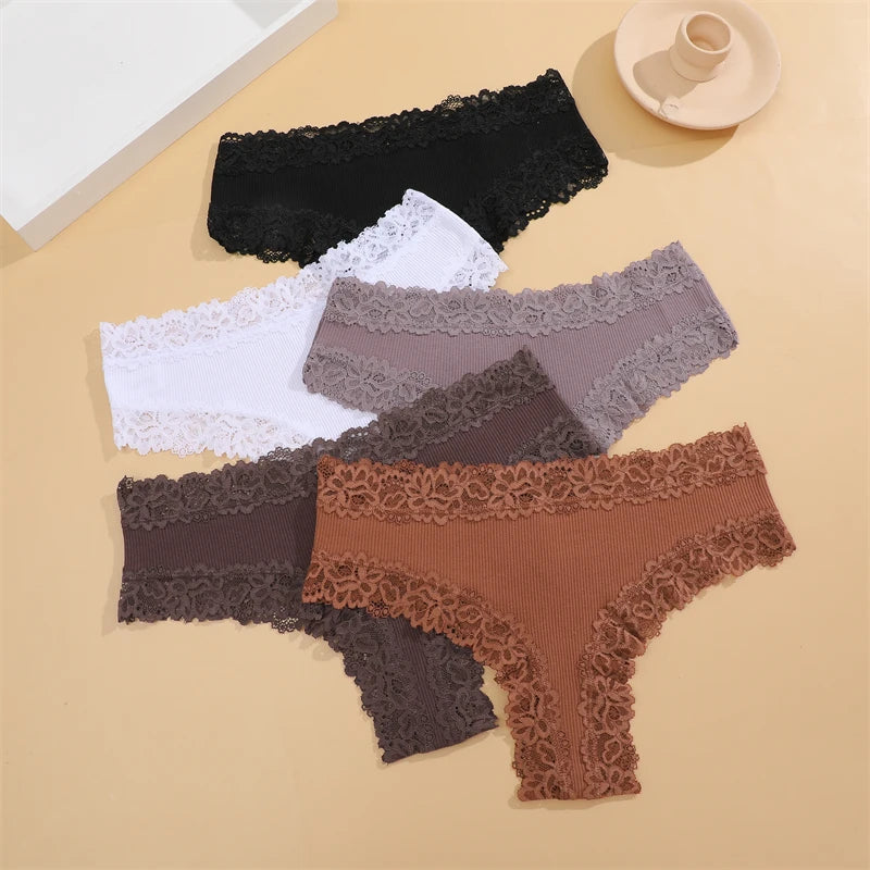 5 Teile/satz Frauen Baumwolle Höschen Floral Spitze Intime Unterwäsche Trendy Patchwork Spitze Slip Weibliche Weiche Unterhose Dessous S-XL