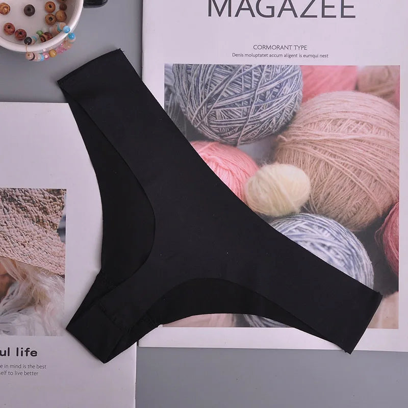 3PCS  Panties Women Ice Silk Underwear Low Waist V-Waist Briefs Cotton Crotch Breathable Quick-Drying Sports Underwear