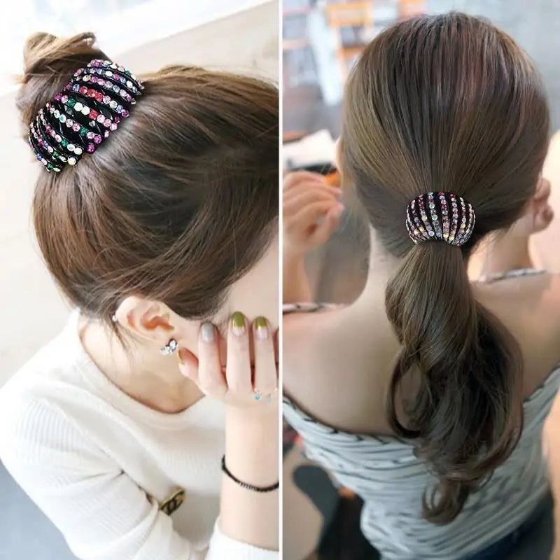 Frauen Brötchen Kristall Haar Klaue Mode Weibliche Pferdeschwanz Kopfbedeckung Schachtelhalm Schnalle Haar Clip Vogel Nest Erweitern Haar Zubehör