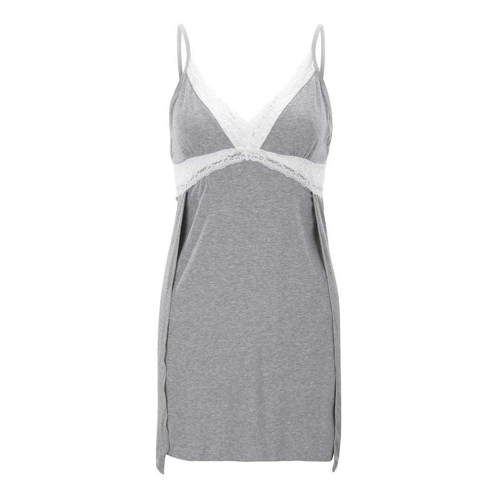 Frauen weiche Baumwolle sexy Pyjama Schlinge ärmellose Nachtwäsche mit V-Ausschnitt voller Slip Spitzen besatz Nachtwäsche Nacht kleid Frauen пижама женская