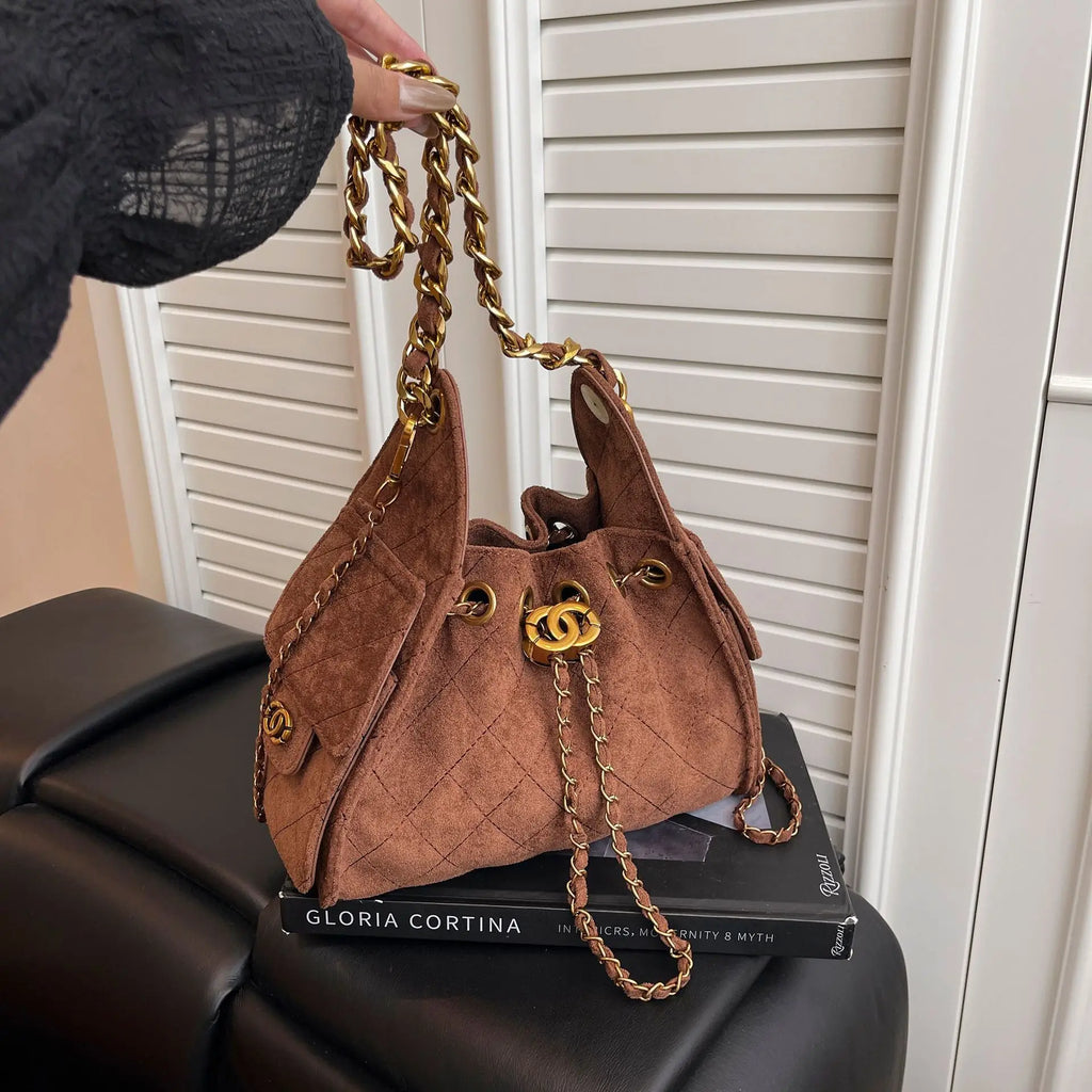 Trendy Geometric Chain Underarm Bag Women's Shoulder Bag Commuter Crossbody Bag Versatile PU Bucket Bag Autumn New Style