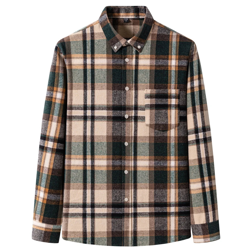 Langärmliges Flanell-Karohemd für Herren – weiche reine Baumwolle, Button-Down-Hemden, dick, Herbst und Winter – Wochenend-Casual, Ausgehen