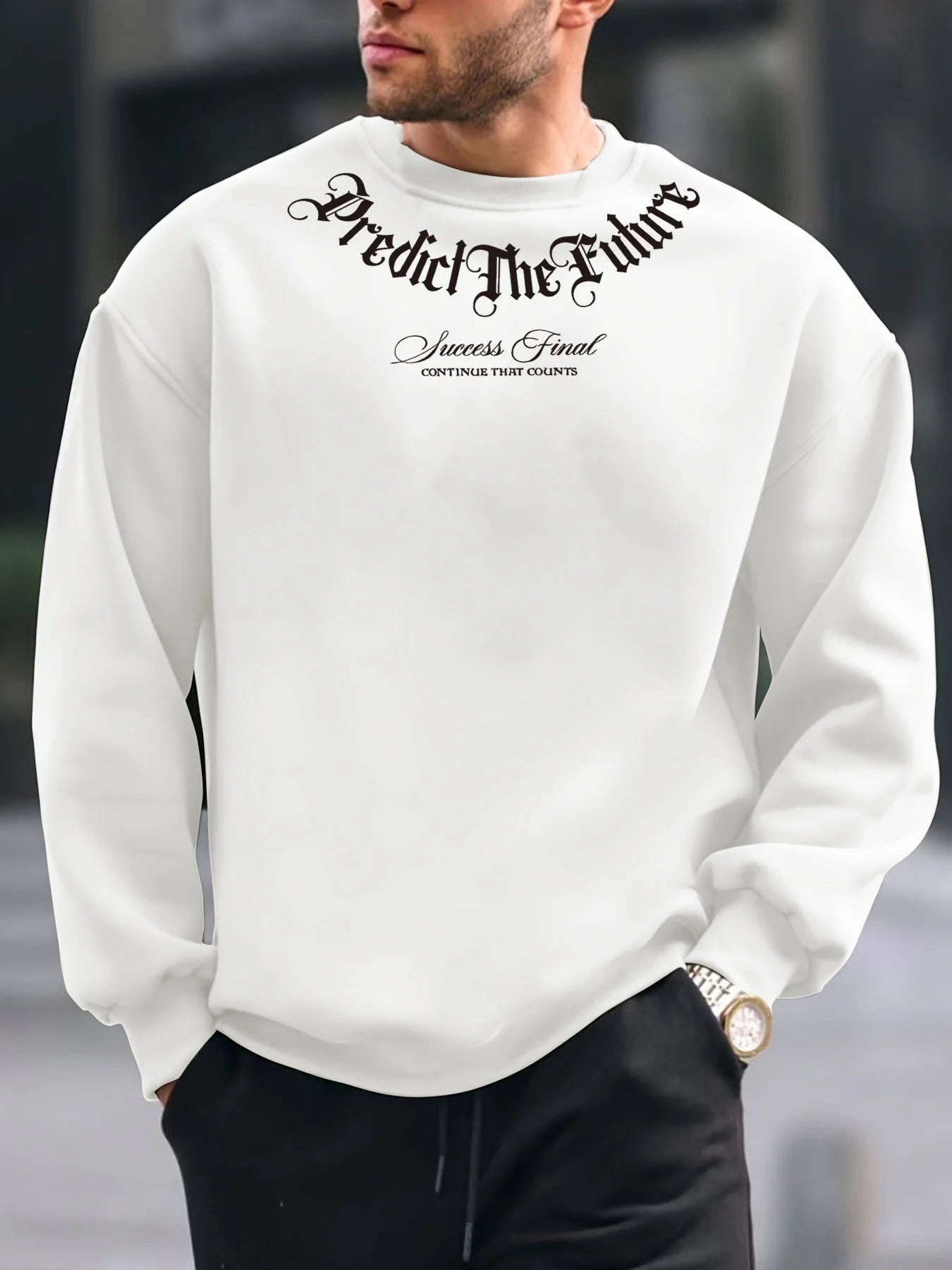 Men's autumn and winter fashionable casual loose fashion letter printed long sleeved round neck sweatshirt