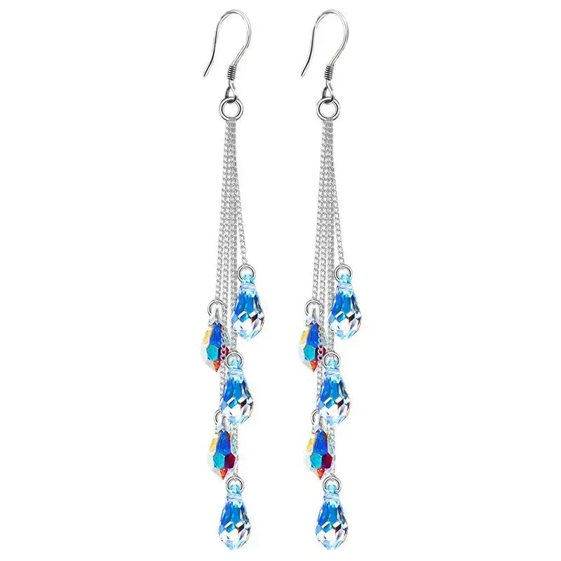 Fashionable Crystal Tassel Earrings, Long and Elegant Earrings, Romantic Valentine's Day Gift, Women's Earrings