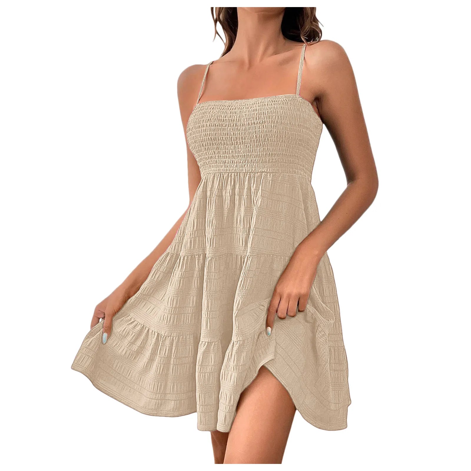 Bohemian Strand Sommerkleid Frauen Sexy Ärmellose Backless Große Schaukel Mini Kleid Solide Spaghetti Strap Rüschen Kleid Sommer Vestidos