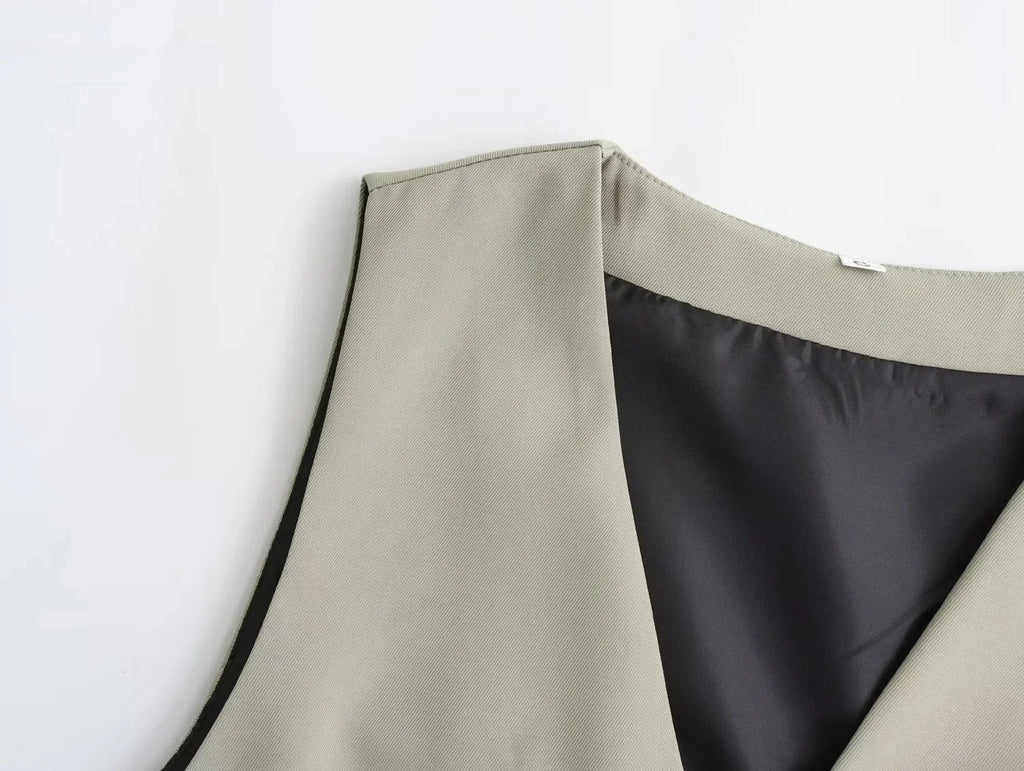 HH Damen ärmellose Weste mit Knöpfen & weit geschnittene Hose 2-teiliger Anzug Lässiges Büro-Arbeitsoutfit für den täglichen Geschäftsgebrauch.