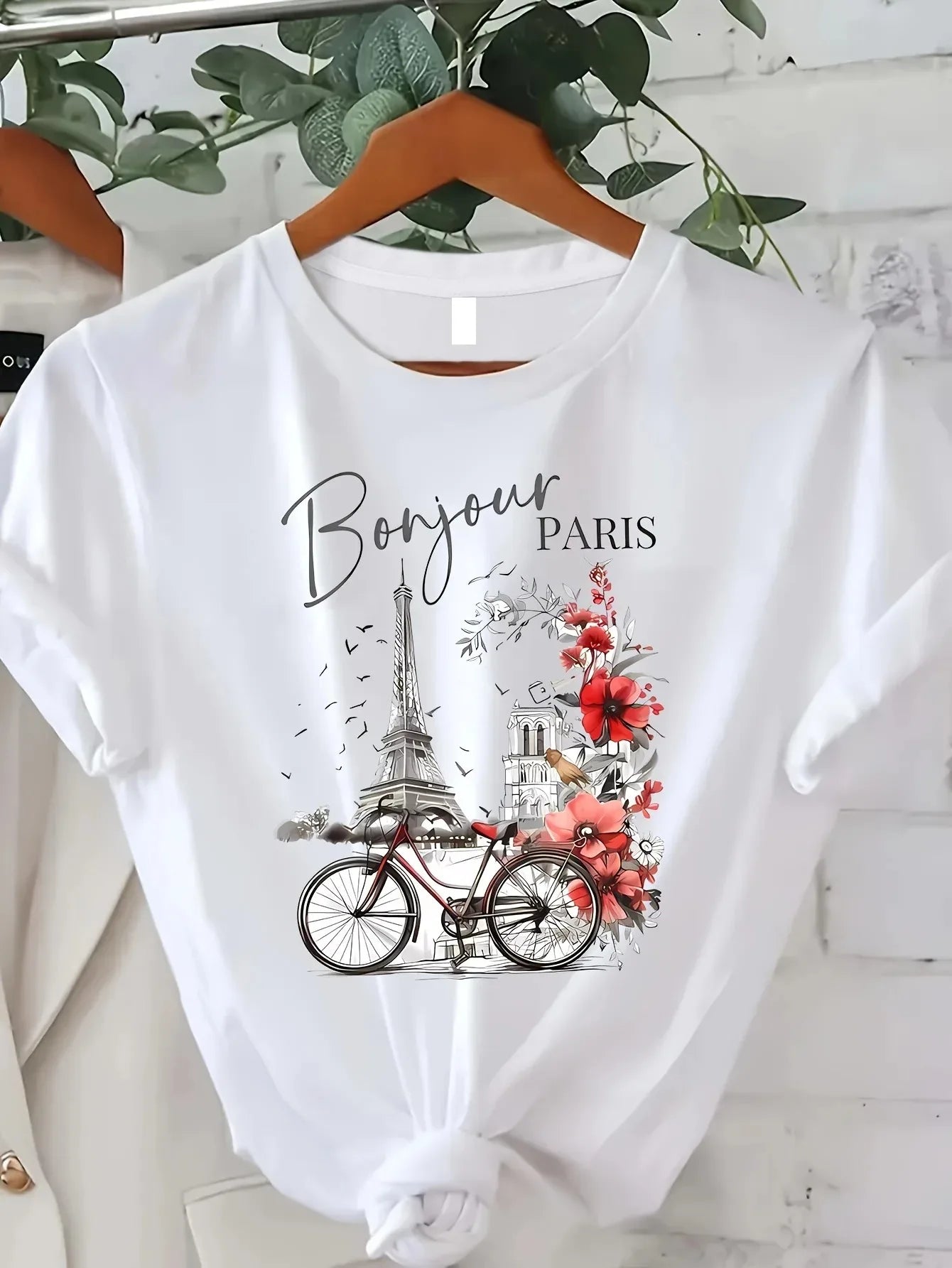 Casual Top für Sommer Frühling Damenbekleidung Paris Print Rundhals T-Shirt Kurzarm Grafik T-Shirts Y2k Top Damen Kleidung