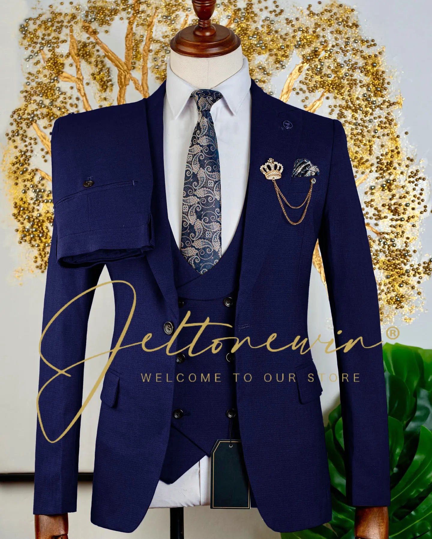 Brauner dreiteiliger Herrenanzug mit Weste und Hose, schmale Passform, formelle Kleidung für Hochzeit, Trauzeugen, Party, Business-Anlass