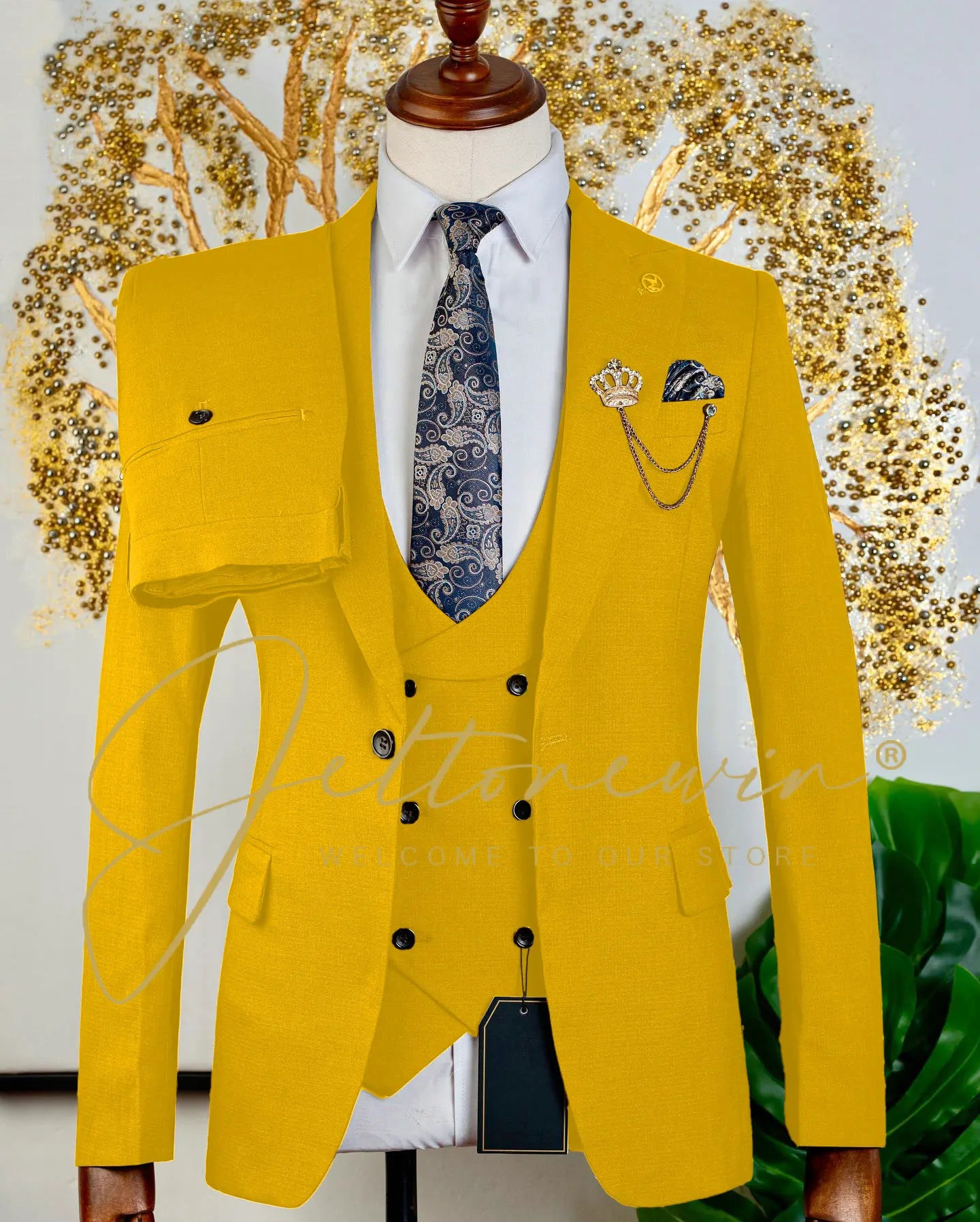 Brauner dreiteiliger Herrenanzug mit Weste und Hose, schmale Passform, formelle Kleidung für Hochzeit, Trauzeugen, Party, Business-Anlass