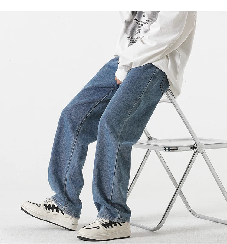 Jeans für Herren im Frühjahr und Sommer 2022, neuer Stil, Trend, gerade, vielseitige Freizeithose, lockere Hose mit weitem Bein