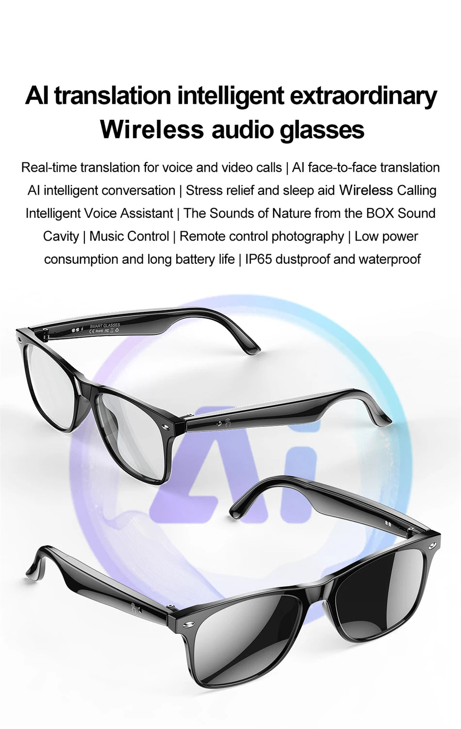 AI Intelligent Translation Glasses 163 Online Language AI Automatic Dialogue Translation Bluetooth Translation Glasses Men Women