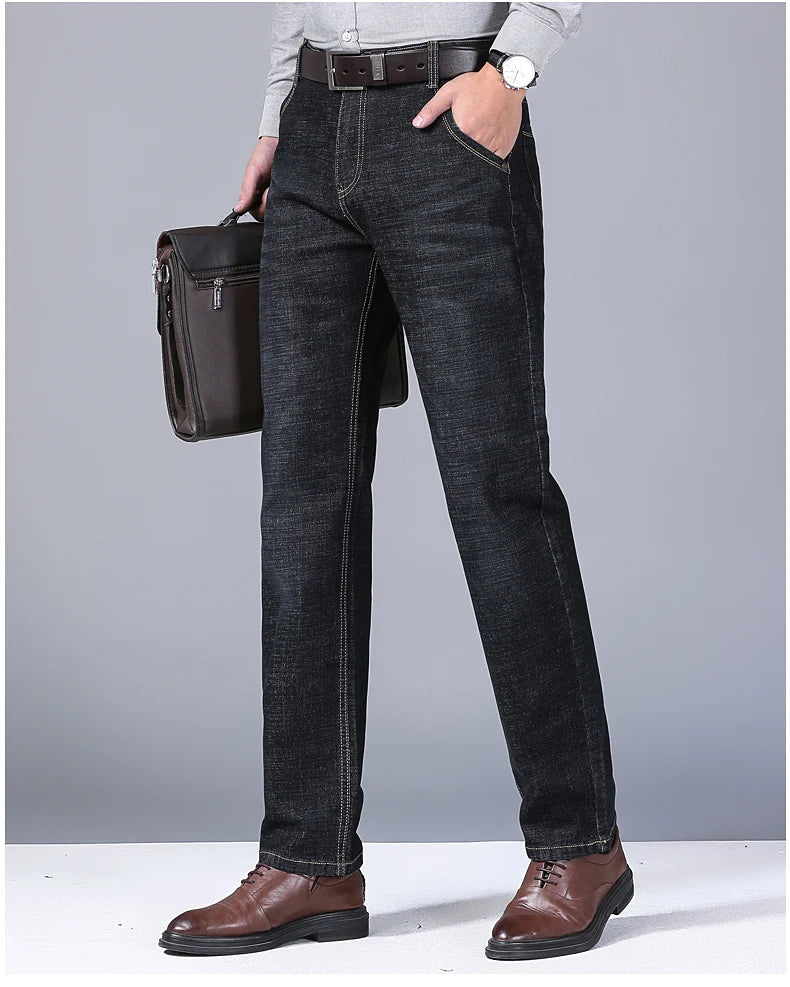 Männer Frühling Herbst Vintage Schwarz Business Jeans Männer Casual Gerade Stretch Klassische Arbeit Denim Hosen Bequeme Hose