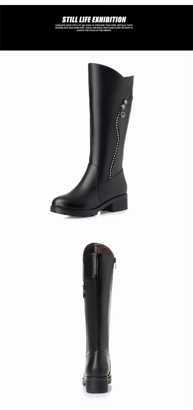 WOIZGIC Damen-Stiefel aus echtem Leder, für Damen, Plattform, Schnee, Wolle, Plüschfell, warm, Winter, mittlerer Absatz, Reißverschluss, Übergröße 42 43