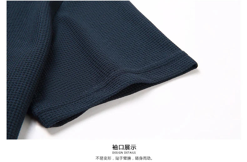 Kurzarm-PoloshirtKurzarm Waffle Solid Polot Fashion Splicing Herren-Rundhals-Top aus Baumwolle mit kurzen Ärmeln für den täglichen Gebrauch