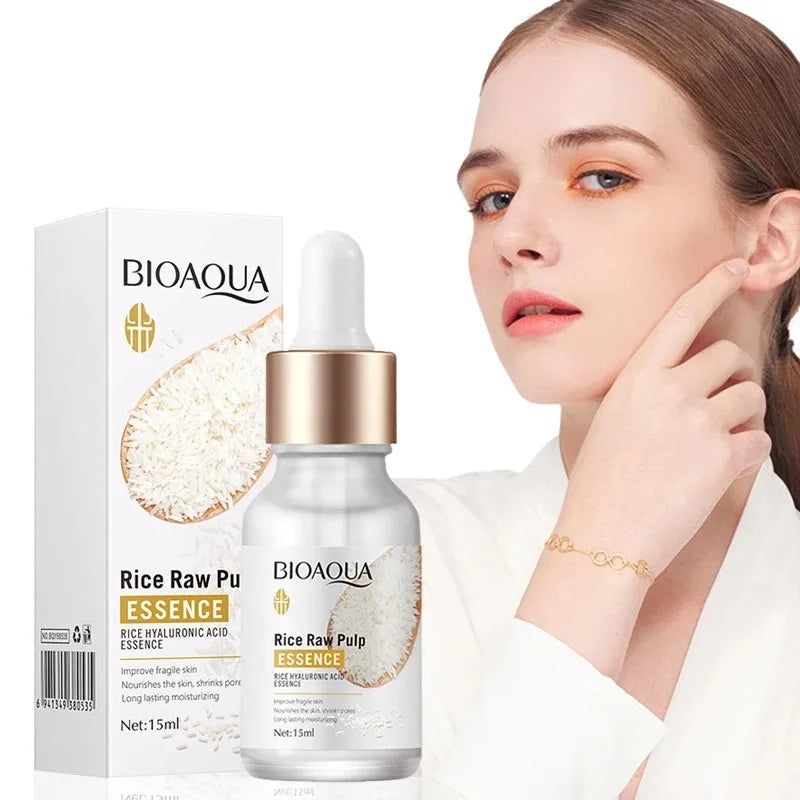 Rice Raw Pulp Serum Hyaluronsäure Gesicht Nährende Feuchtigkeitsspendende Bleaching Anti-Falten Schrumpft Poren Hautpflege Schönheit Gesundheit