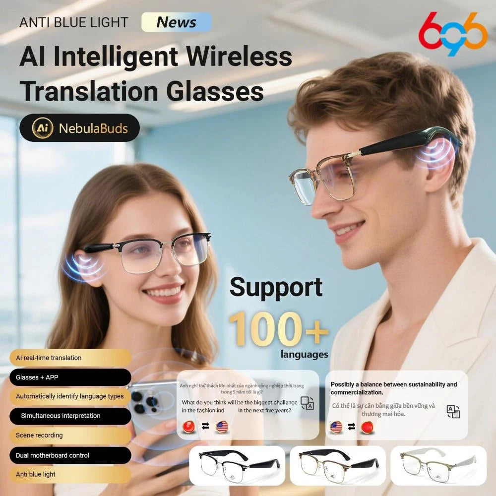 AI Simultaneous Translation Smart Wireless Bluetooth Glasses Anti-Blue Light Glasses Music Play Phone Answering Multi-functional