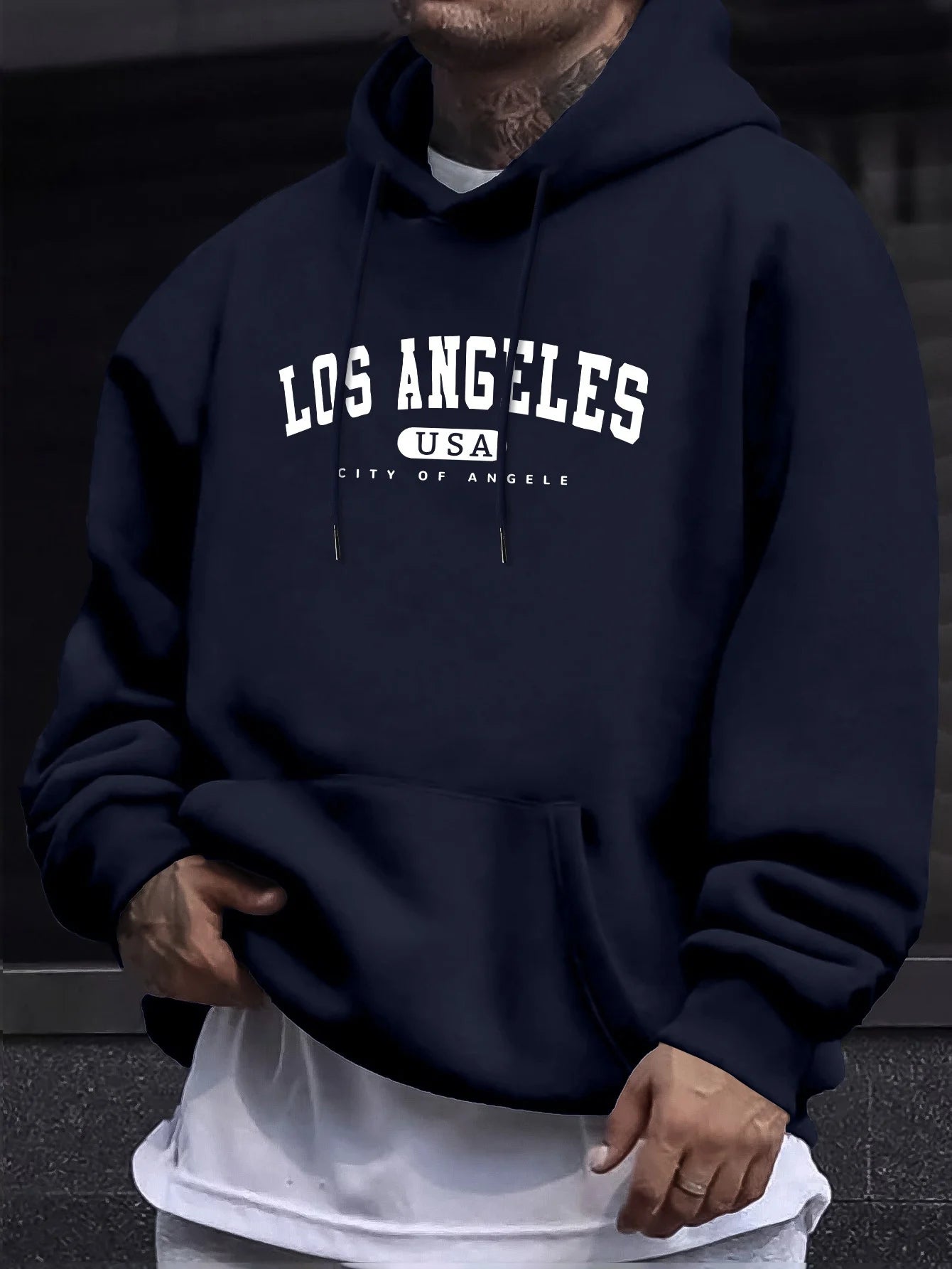Los Angeles Usa Print Herren Langarm Kordelzug Print Hoodies T-Shirt BAUMWOLLE für Männer Casual Herbst Winter