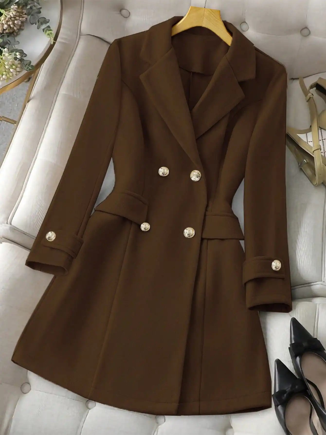 Brown women's wool coat, for work, commuting, office
