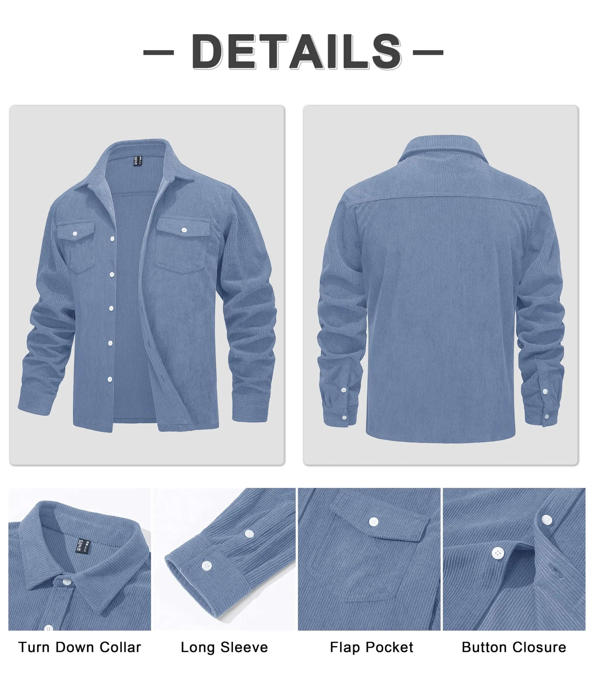 MAGCOMSEN Men's Corduroy Jacket Long Sleeve Casual Light Shirt with Chest Pocket Work Daily Jacket Spring and Autumn Coat