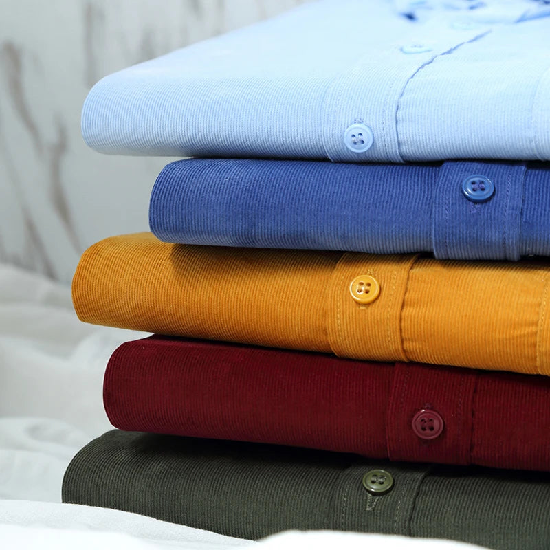 Neue Herrenhemden aus reiner Baumwoll-Cord, modisch, Business-Casual, bequem, extra Größe, einfarbig, langärmelig, Herrenbekleidung
