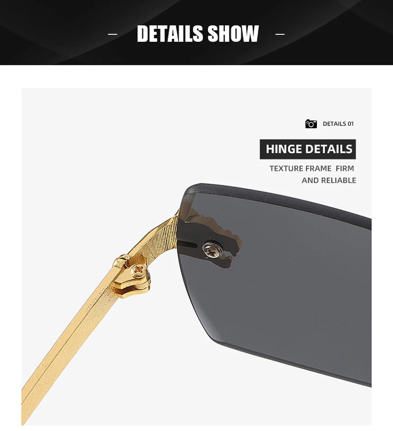 Damen Metallrahmenlose Sonnenbrille Hochwertige Luxusmarke Klassische Casual Sandfarbene Sonnenschutz-Brille Unisex Outdoor-Sport-Sonnenbrille