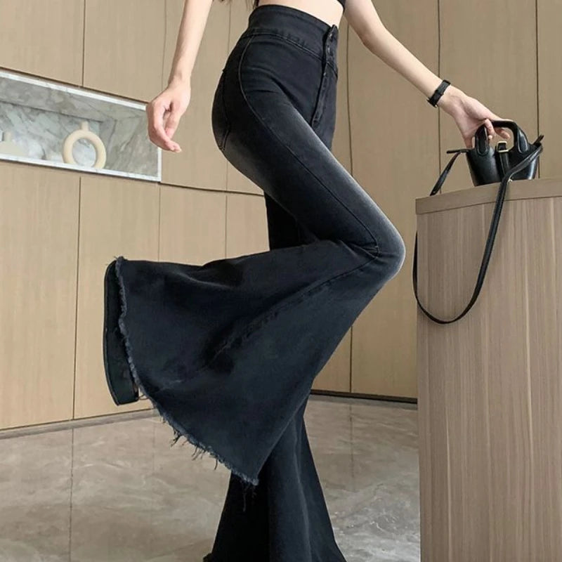 Jeans Frauen Herbst Chic Täglichen Flare Hosen Farbverlauf High Street Volle Länge Mode Alle-spiel Temperament Einfache Shinny