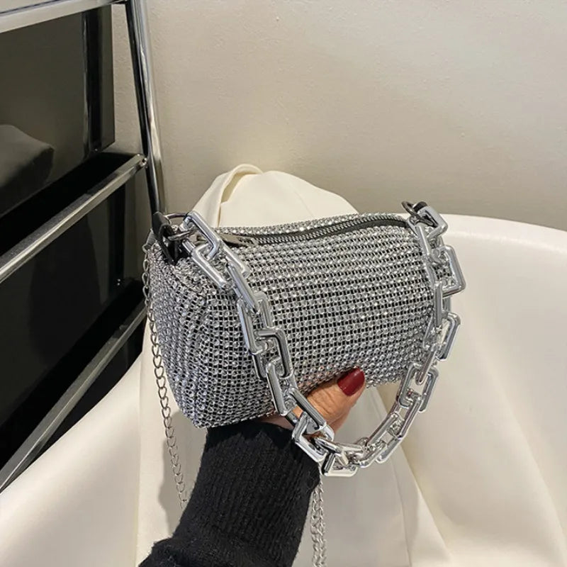 Allover-Beuteltasche mit Strasssteinen, Balltasche mit Glitzerkette, Mini-Umhängetasche für Damen (6,3 x 3,54) Zoll).