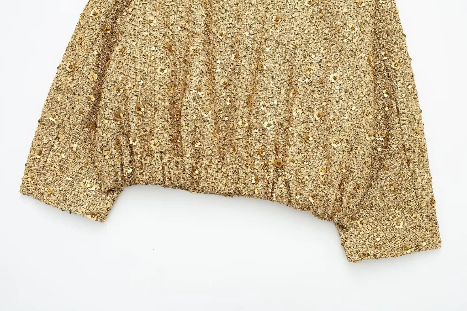 Women's Sequined Bomber Jacket Fall New Round Neck Long Sleeve Pocket Stretch Hem Sequins Jacket Coat Female Chic Outerwear