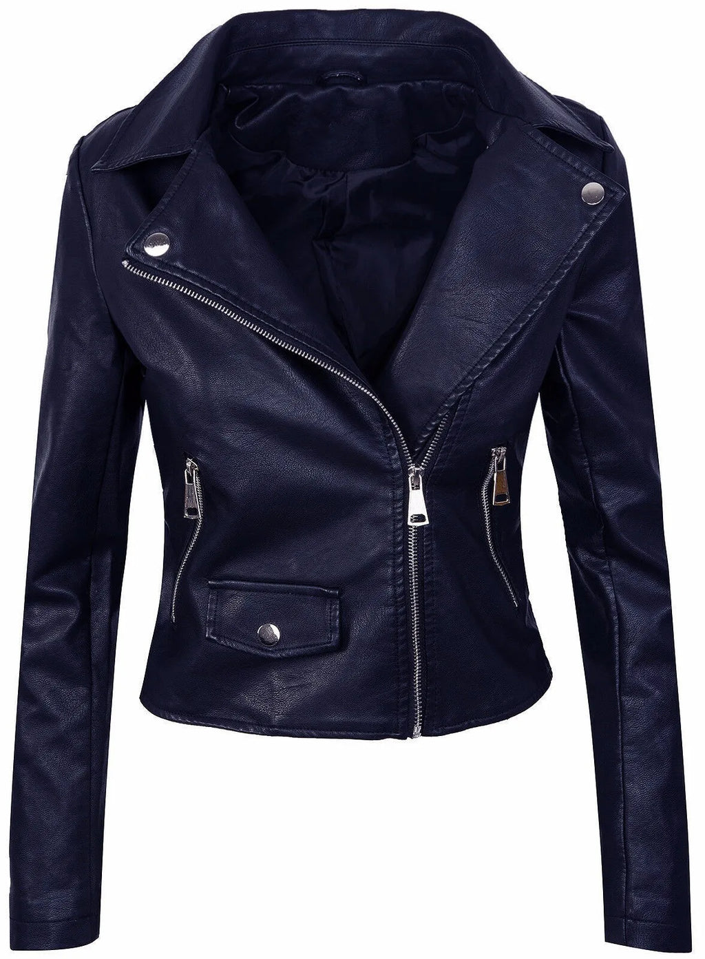 Slim Fit Short Zipper PU Leather Jacket Women's Solid Color Outerwear Autumn Winter Street Style Comfortable Casual Fashion