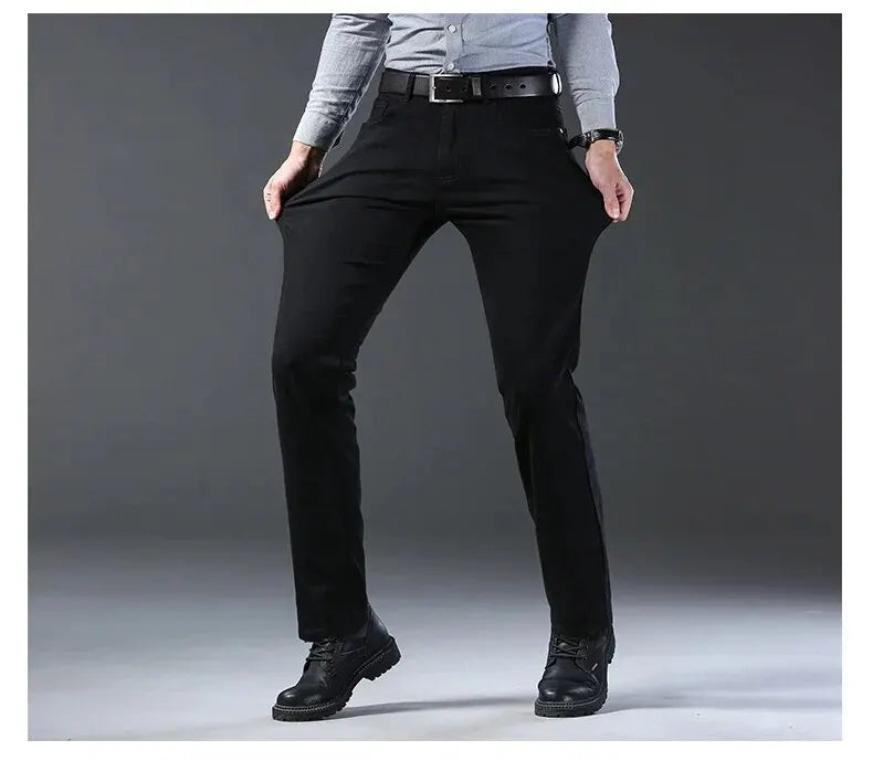 Wthinlee Neue Business-Jeans für Herren, lässig, gerade geschnitten, Stretch, modisch, klassisch, blau, schwarz, Arbeits-Denim-Hose, Herrenbekleidung