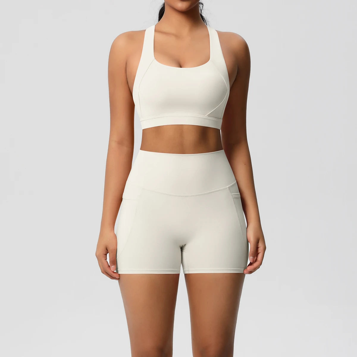 2PCS Sportswear Mit Taschen Yoga Set Gymnastik Kleidung Yoga Anzüge Für Frauen Trainingsanzüge Sport Shorts Crossover Bh Gym Leggings