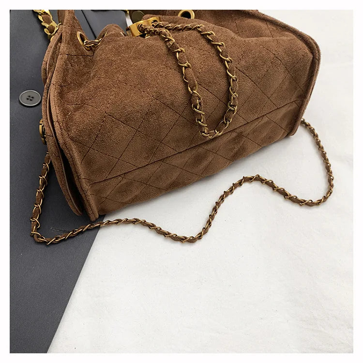 Trendy Geometric Chain Underarm Bag Women's Shoulder Bag Commuter Crossbody Bag Versatile PU Bucket Bag Autumn New Style