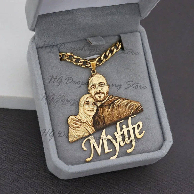 Personalisiertes Bild, Namensschild-Anhänger, individuelle Foto-Halskette, gravierte Porträt-Halskette, Weihnachtsgeschenk für Kinder, Schmuck, Familiengeschenke