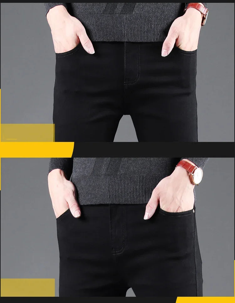 Frühling Herbst Neue männer Reine Schwarz Dünne Jeans Elastische Gerade Hosen Business-Mode Freizeit Koreanische Vintage Denim Hosen Männlich