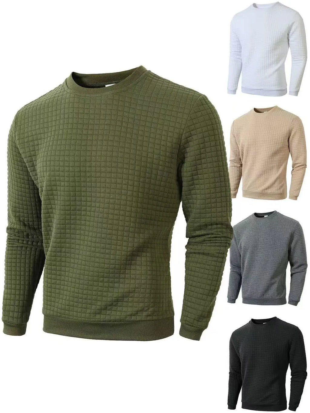 Autumn Men's Crew Neck Pullover Solid Color Casual Jacquard Check Sweatshirt Long Sleeve Warm Slim Sweaters Knitted Streetwear