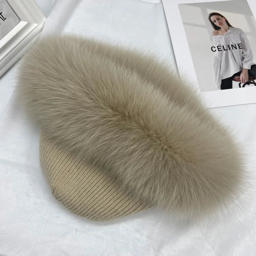 New Stylish Beanie Hats for Women Winter Warm Fluffy Bone Cap Soft Outdoor Thick Natural Fox Fur Hat Female Dome Hats