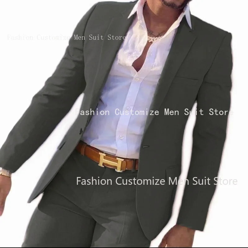2-teiliger beigefarbener Anzug für Männer, Slim Fit, Hochzeit, Bräutigam, Smoking, Trauzeugenanzüge, männliche Mode, Raucherkostüm, Homme, Blazer mit Hosen